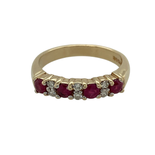 9ct Gold Diamond & Ruby Set Band Ring