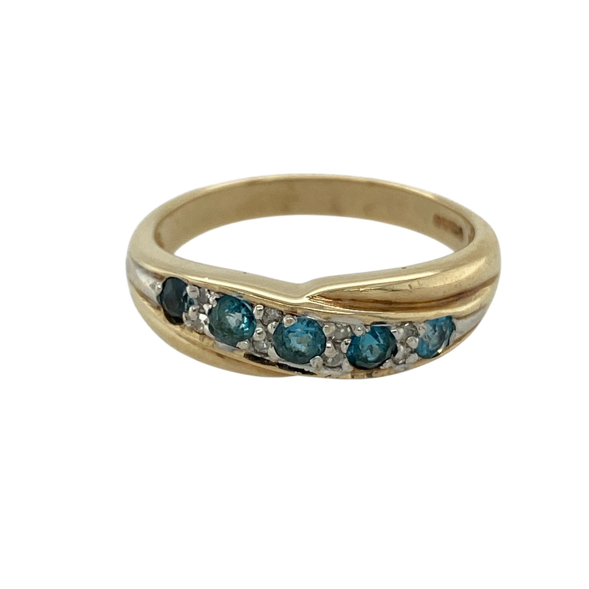 9ct Gold Diamond & Blue Topaz Set Crossover Band Ring