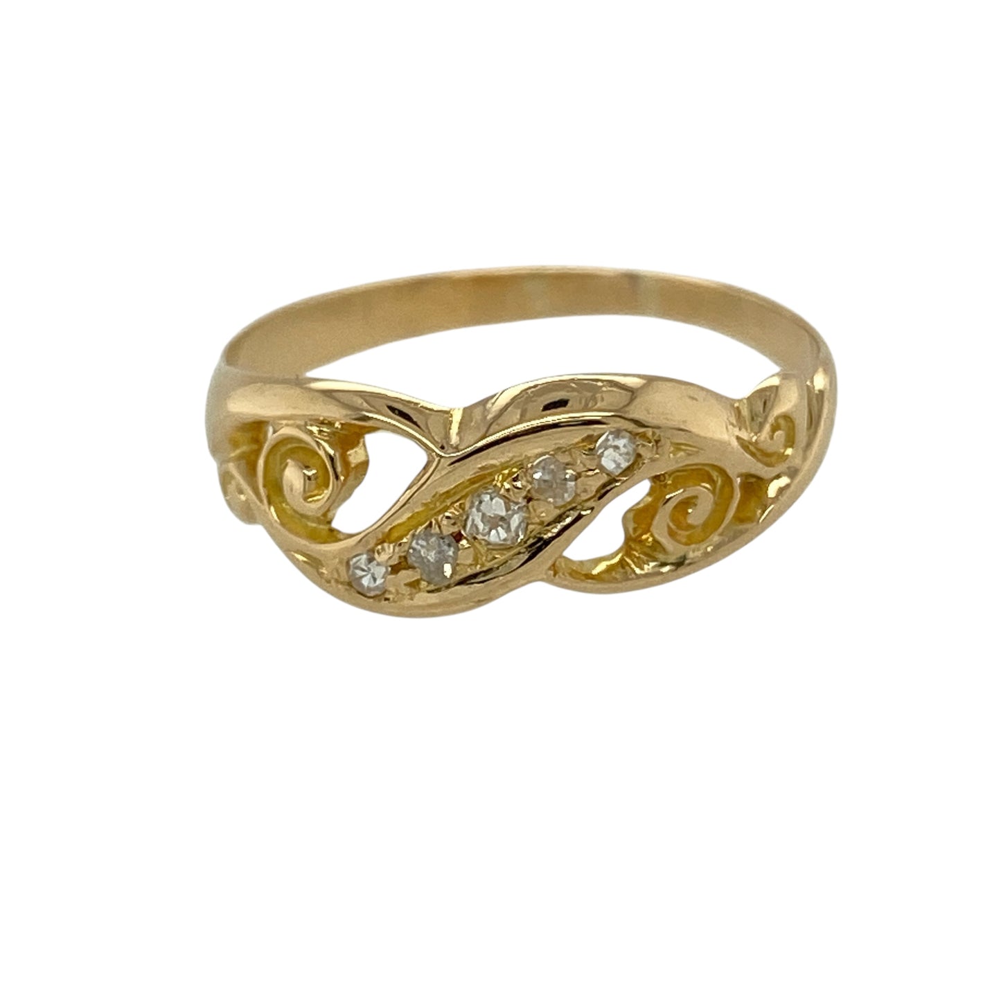 18ct Gold & Diamond Set Vintage Scroll Pattern Ring