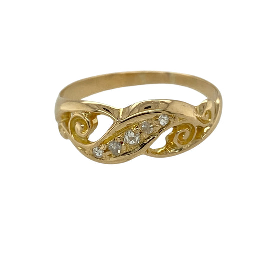 18ct Gold & Diamond Set Vintage Scroll Pattern Ring