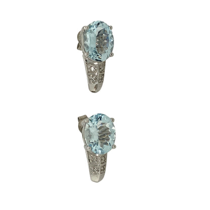 9ct White Gold Diamond & Aquamarine Set Stud Earrings