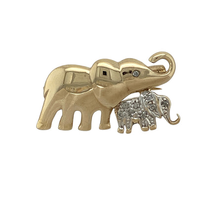 9ct Gold & Diamond Set Elephant Brooch