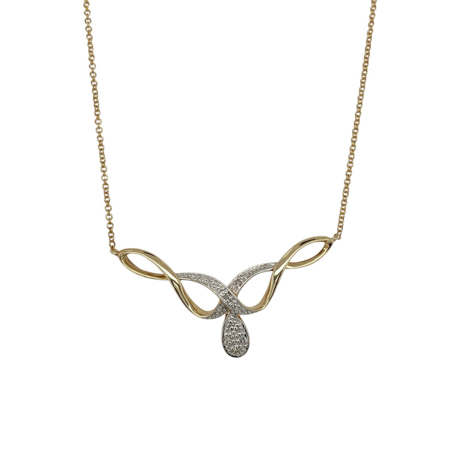 9ct Gold & Diamond Set Swirl 16" Necklace