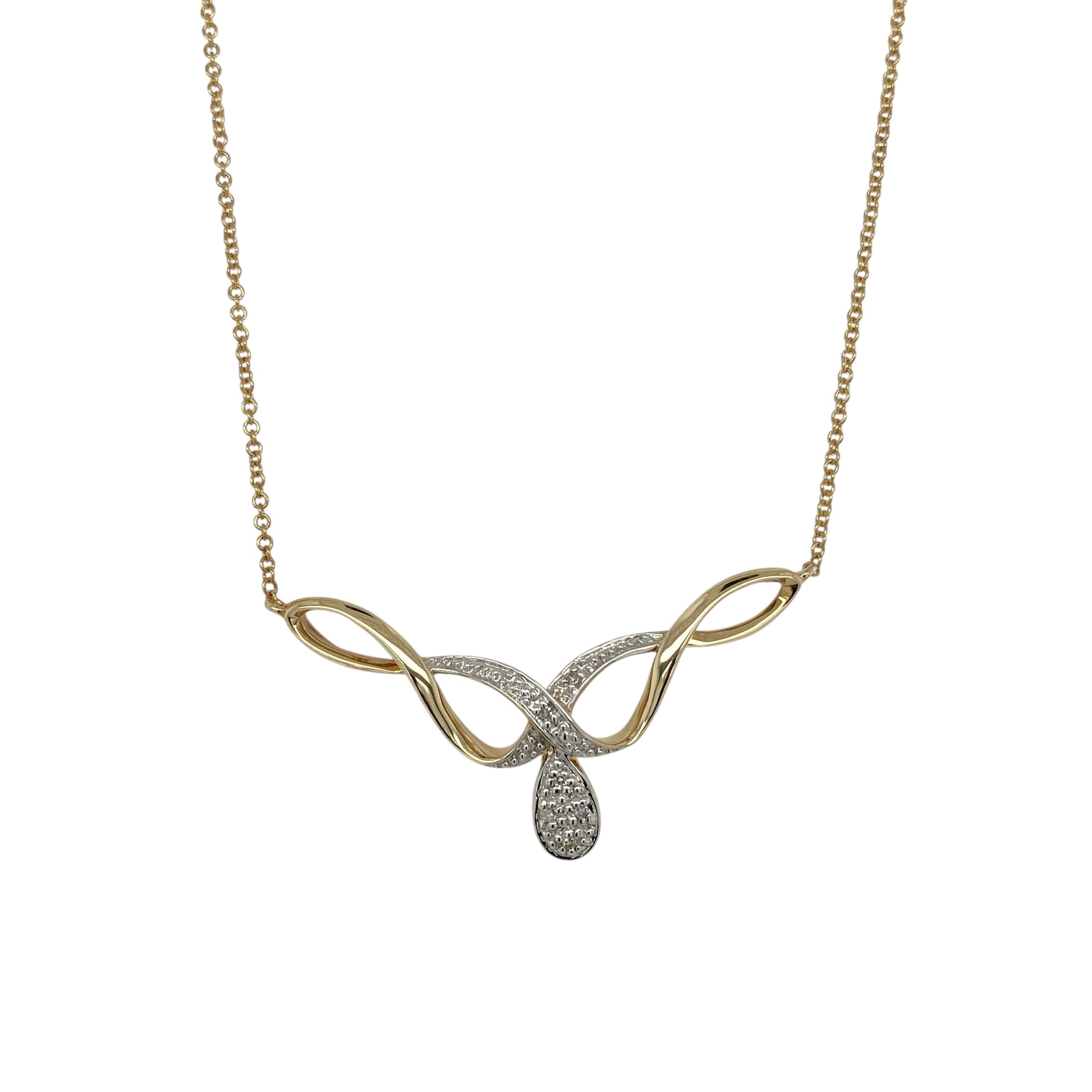 9ct Gold & Diamond Set Swirl 16" Necklace