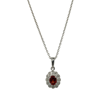 9ct White Gold Diamond & Garnet Cluster 18" Necklace