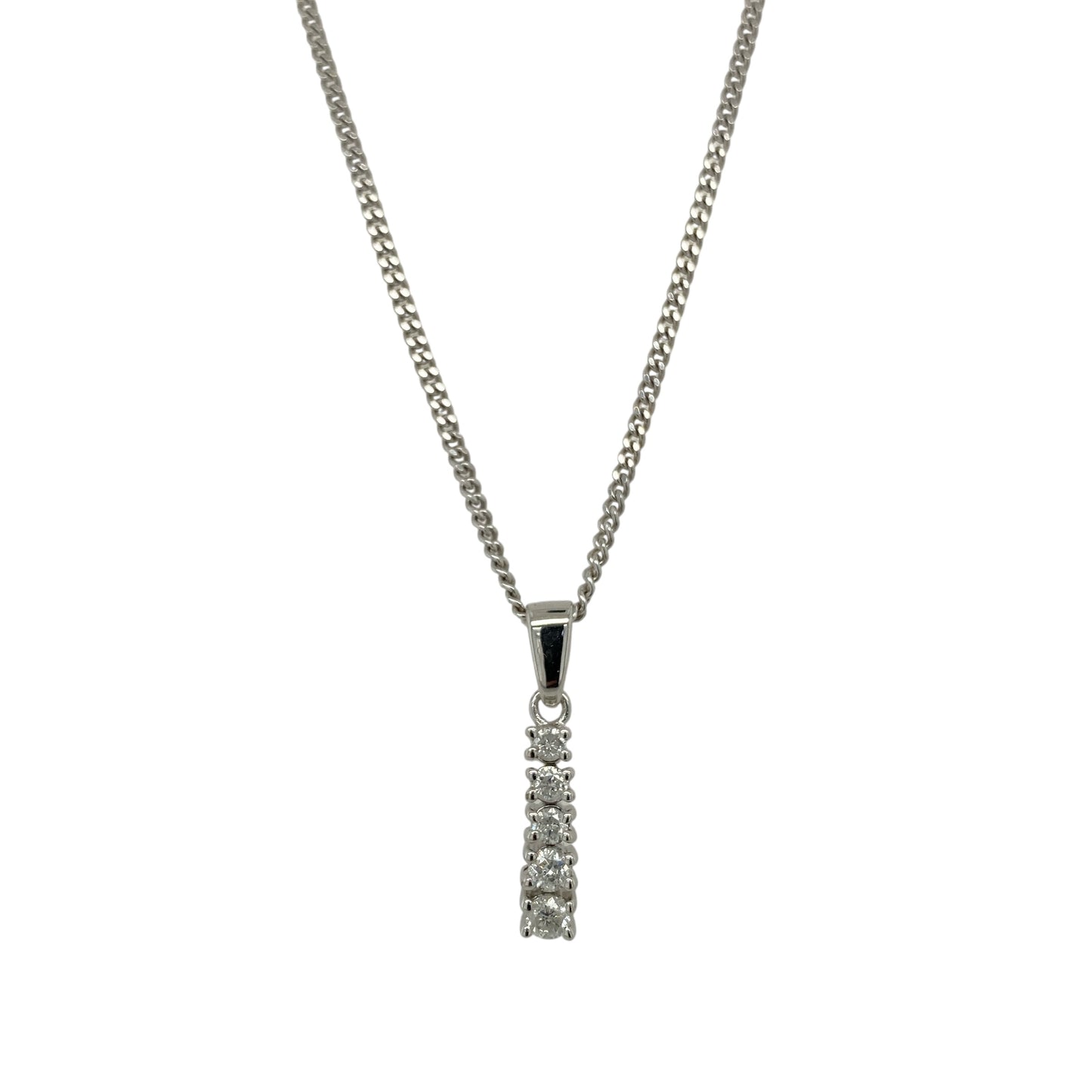 9ct White Gold & Diamond Set Bar 16" Necklace