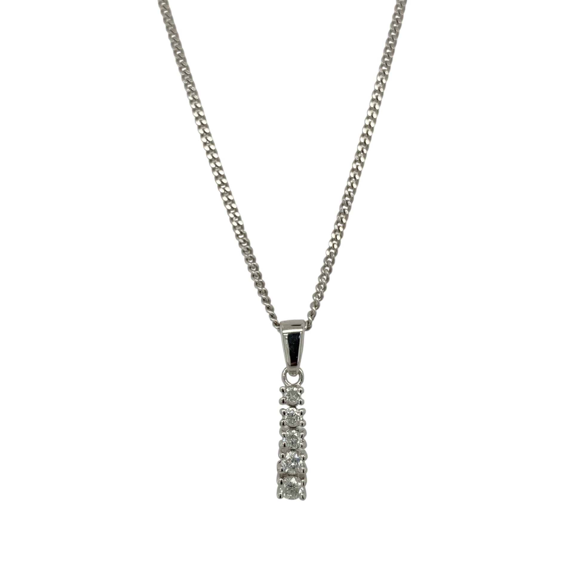 9ct White Gold & Diamond Set Bar 16" Necklace