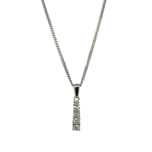 9ct White Gold & Diamond Set Bar 16" Necklace