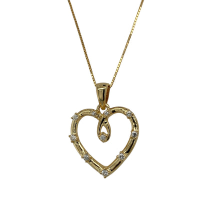 18ct Gold & Diamond Set Open Heart 16" Necklace
