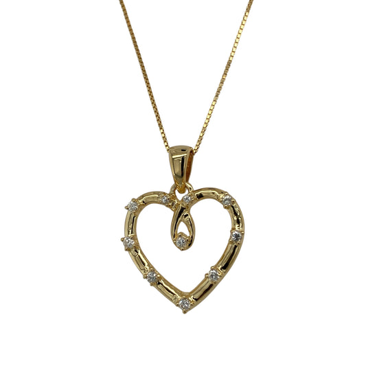18ct Gold & Diamond Set Open Heart 16" Necklace