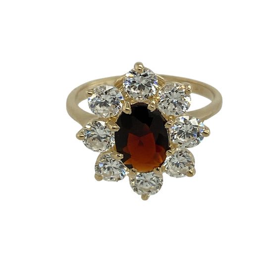9ct Gold Garnet & Cubic Zirconia Set Flower Cluster Ring