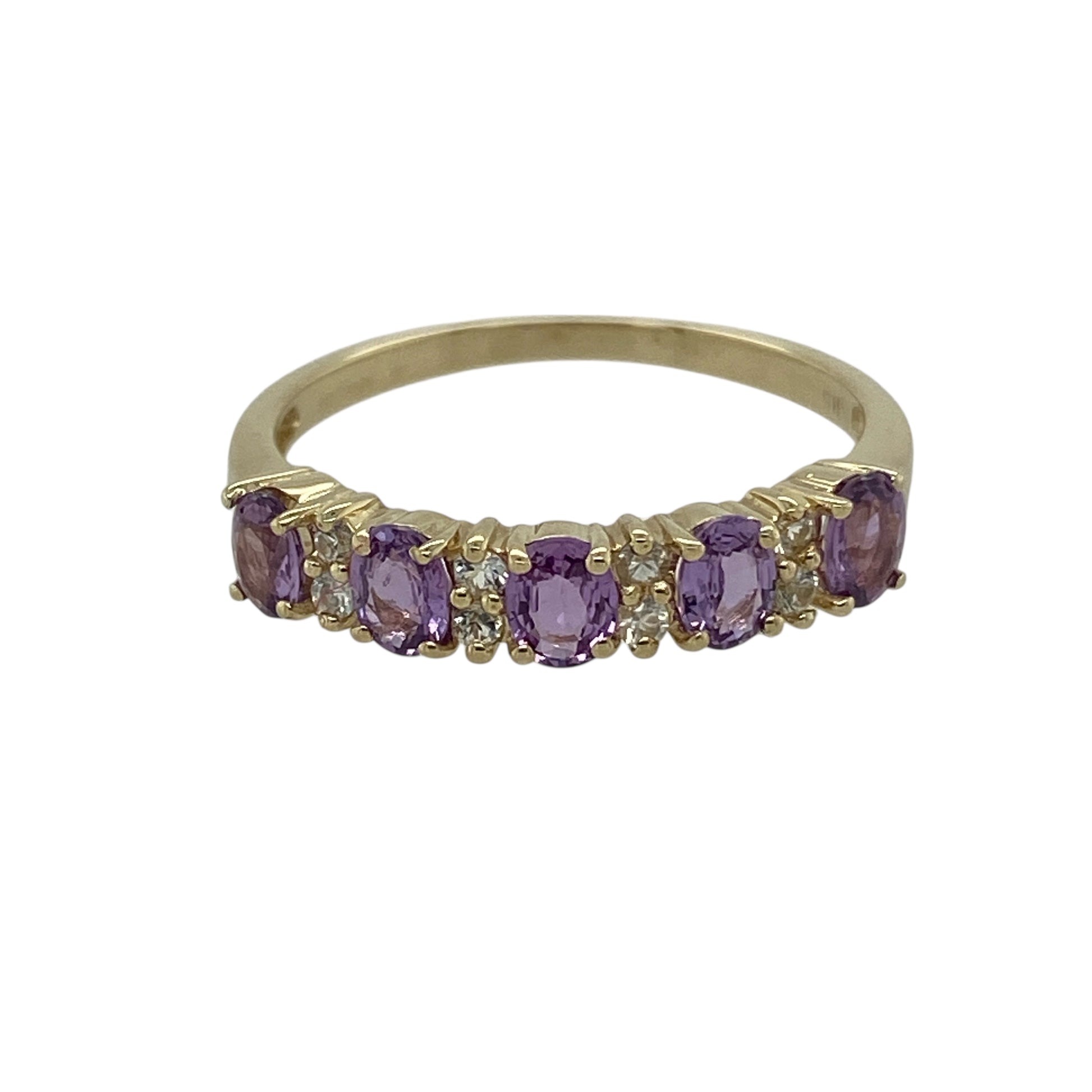 9ct Gold Amethyst & White Topaz Set Band Ring