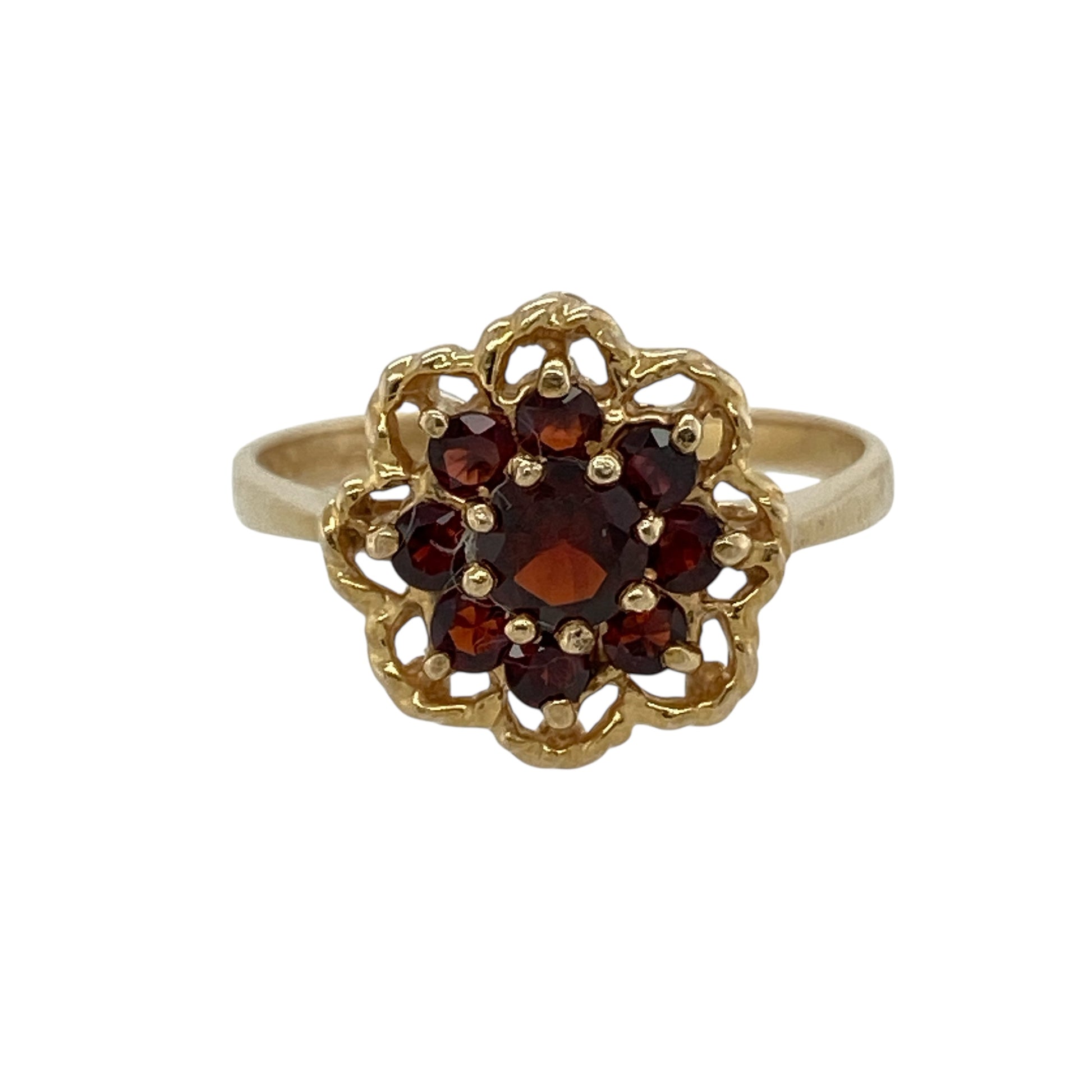 9ct Gold & Garnet Set Flower Cluster Ring