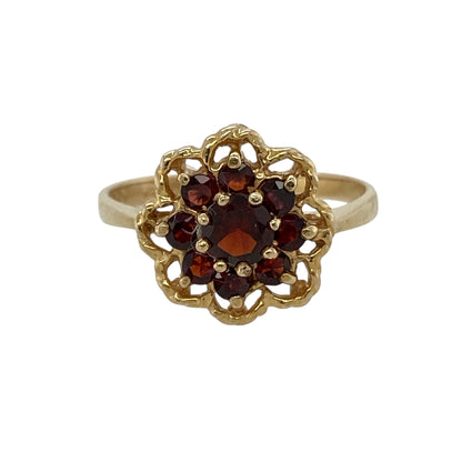 9ct Gold & Garnet Set Flower Cluster Ring