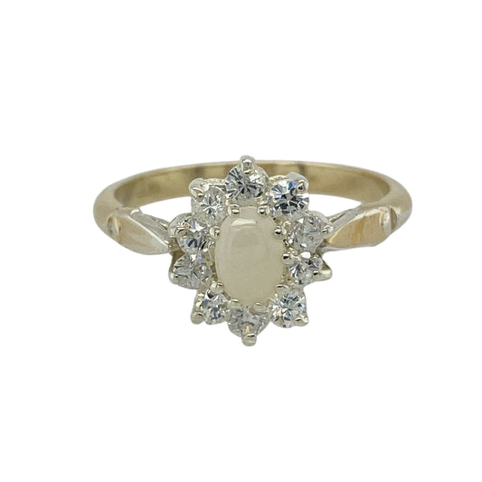 9ct Gold Opalique & Cubic Zirconia Set Cluster Ring