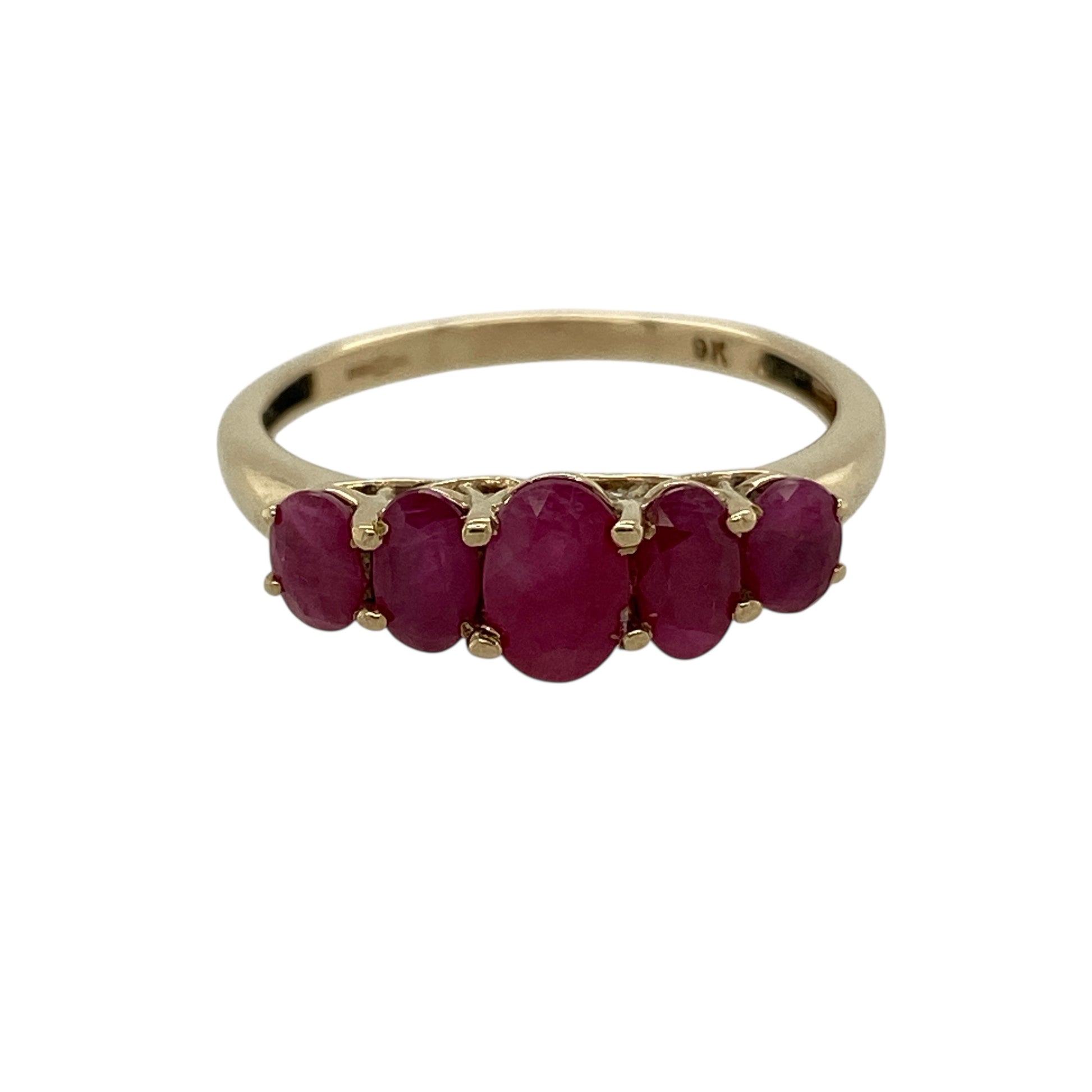 9ct Gold & Ruby Set Five Stone Band Ring