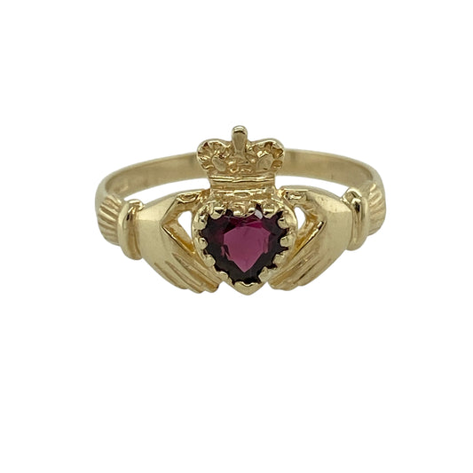 9ct Gold & Garnet Set Claddagh Ring