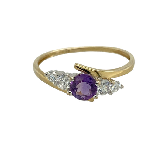 9ct Gold Amethyst & Cubic Zirconia Set Twist Ring