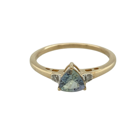 9ct Gold Diamond & Blue Topaz Set Ring