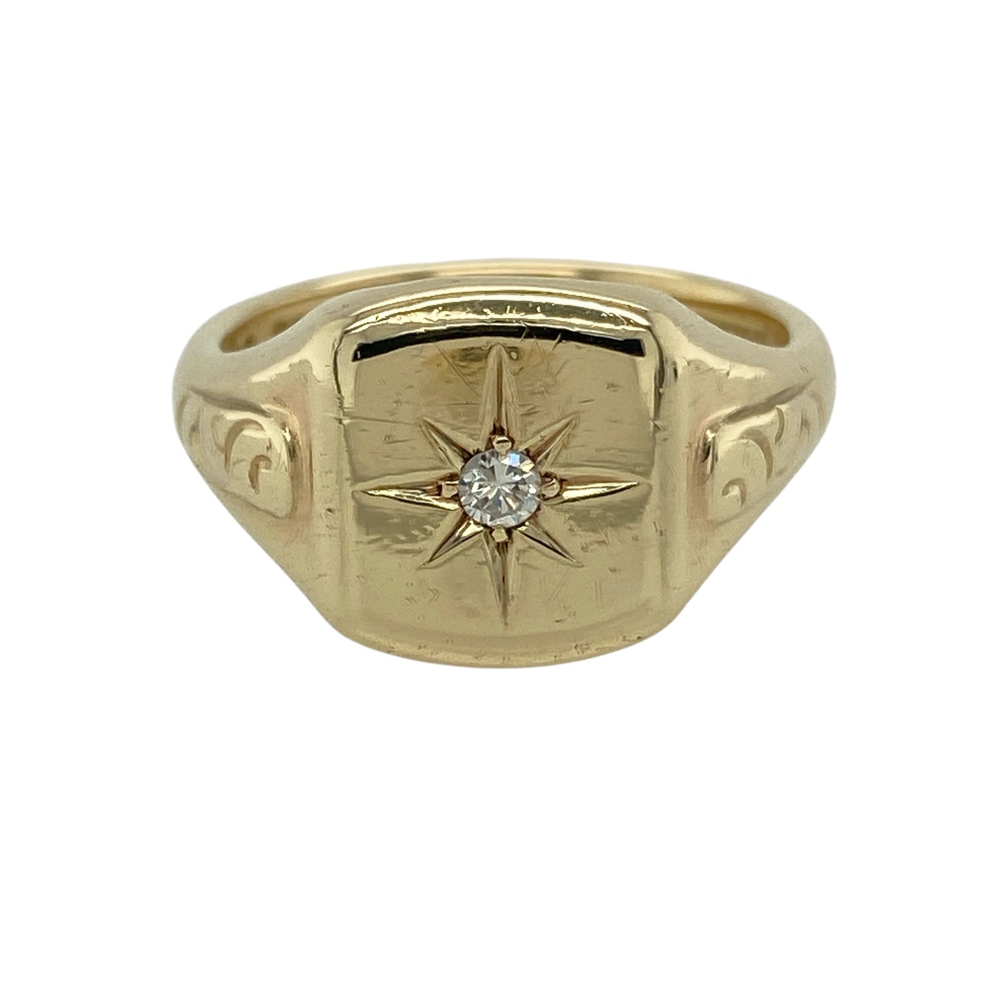 9ct Gold & Diamond Set Patterned Signet Ring