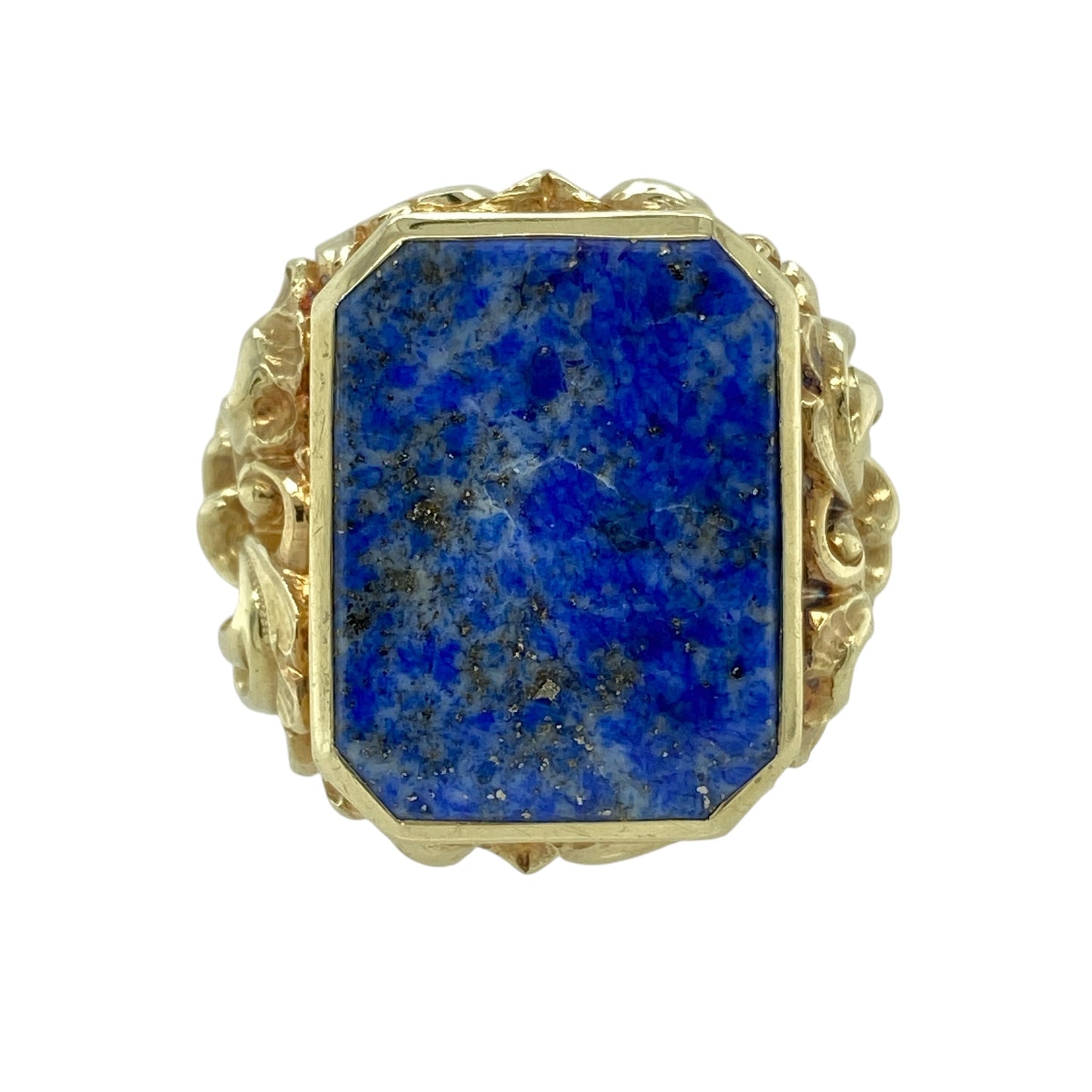 14ct Gold & Lapis Lazuli Set Ornate Dress Signet Ring