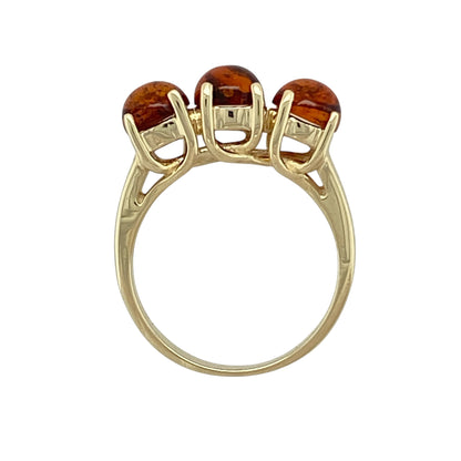 9ct Gold & Amber Set Trilogy Ring