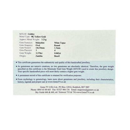 9ct Gold Malachite & White Topaz Set Ring