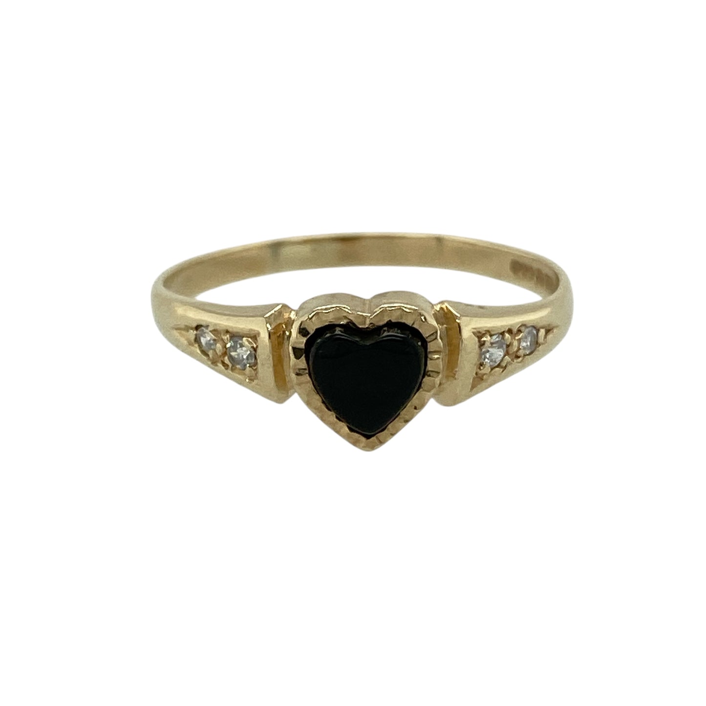 9ct Gold Onyx & Cubic Zirconia Set Heart Ring