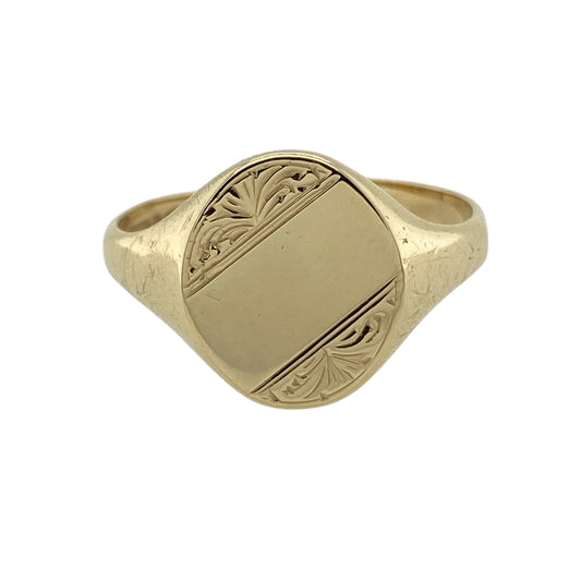 9ct Gold Patterned Oval Signet Ring