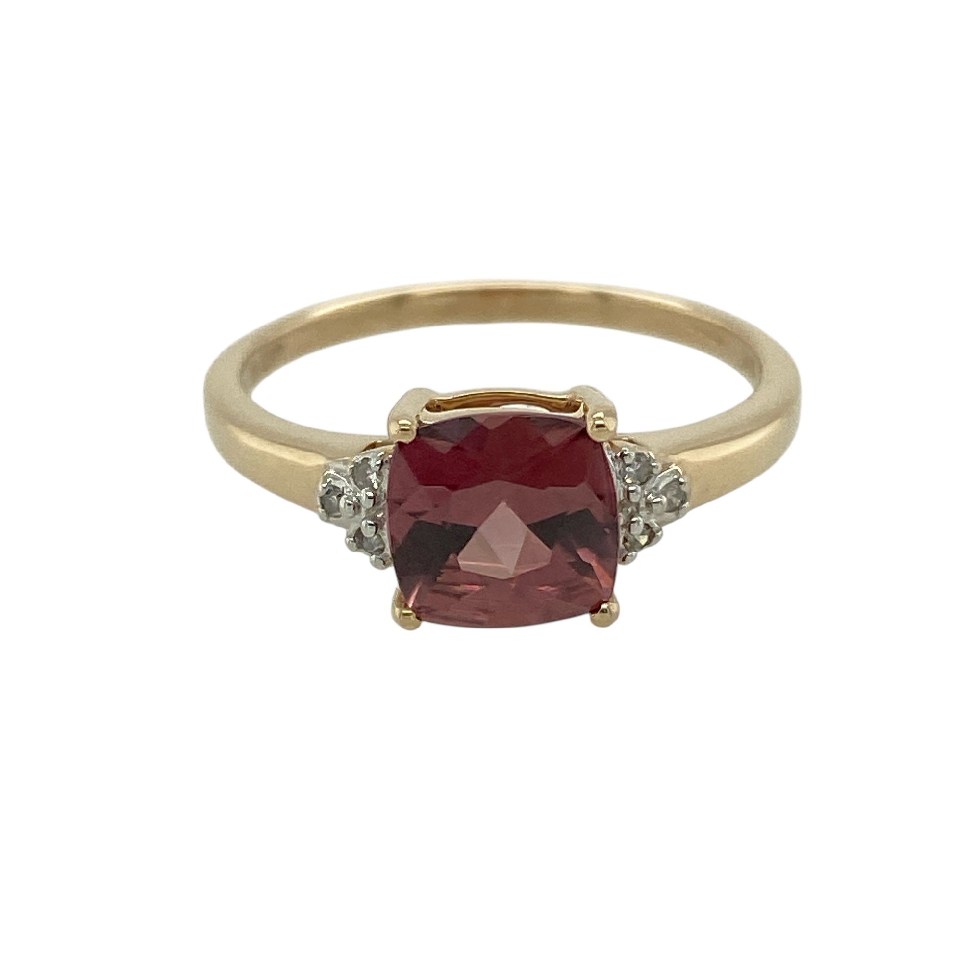 9ct Gold Diamond & Pink Stone Set Ring