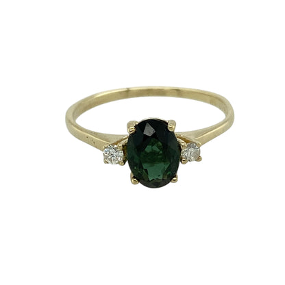 9ct Gold Diamond & Chrome Diopside Set Ring