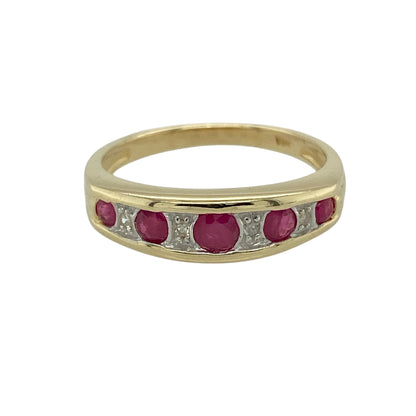 9ct Gold Diamond & Ruby Set Band Ring