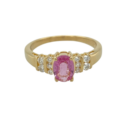 18ct Gold Diamond & Pink Sapphire Set Ring