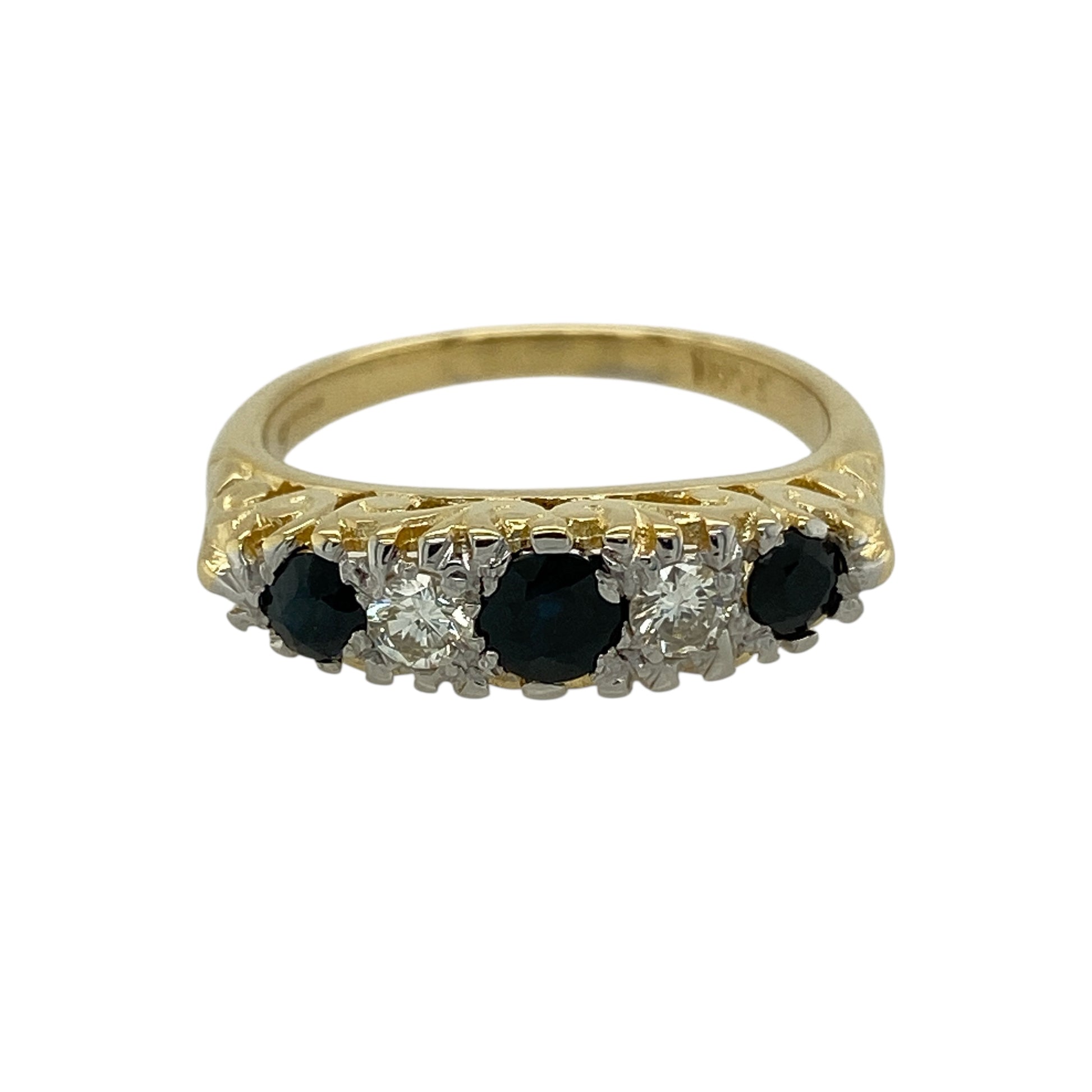18ct Gold Diamond & Sapphire Set Vintage Ring
