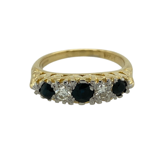 18ct Gold Diamond & Sapphire Set Vintage Ring