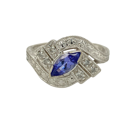 14ct White Gold Diamond & Tanzanite Set Ring