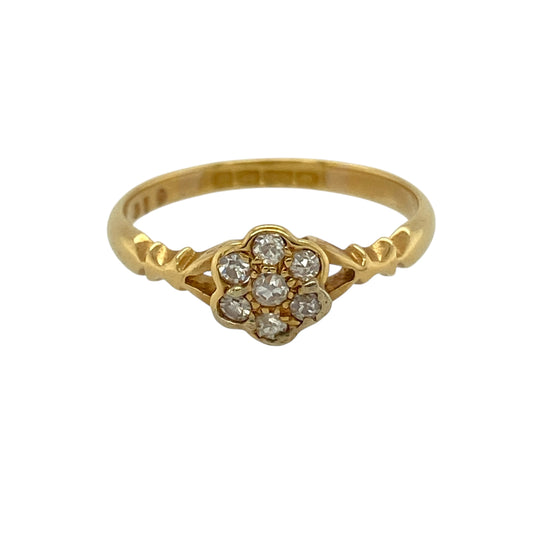 18ct Gold & Diamond Set Art Deco Flower Cluster Style Ring