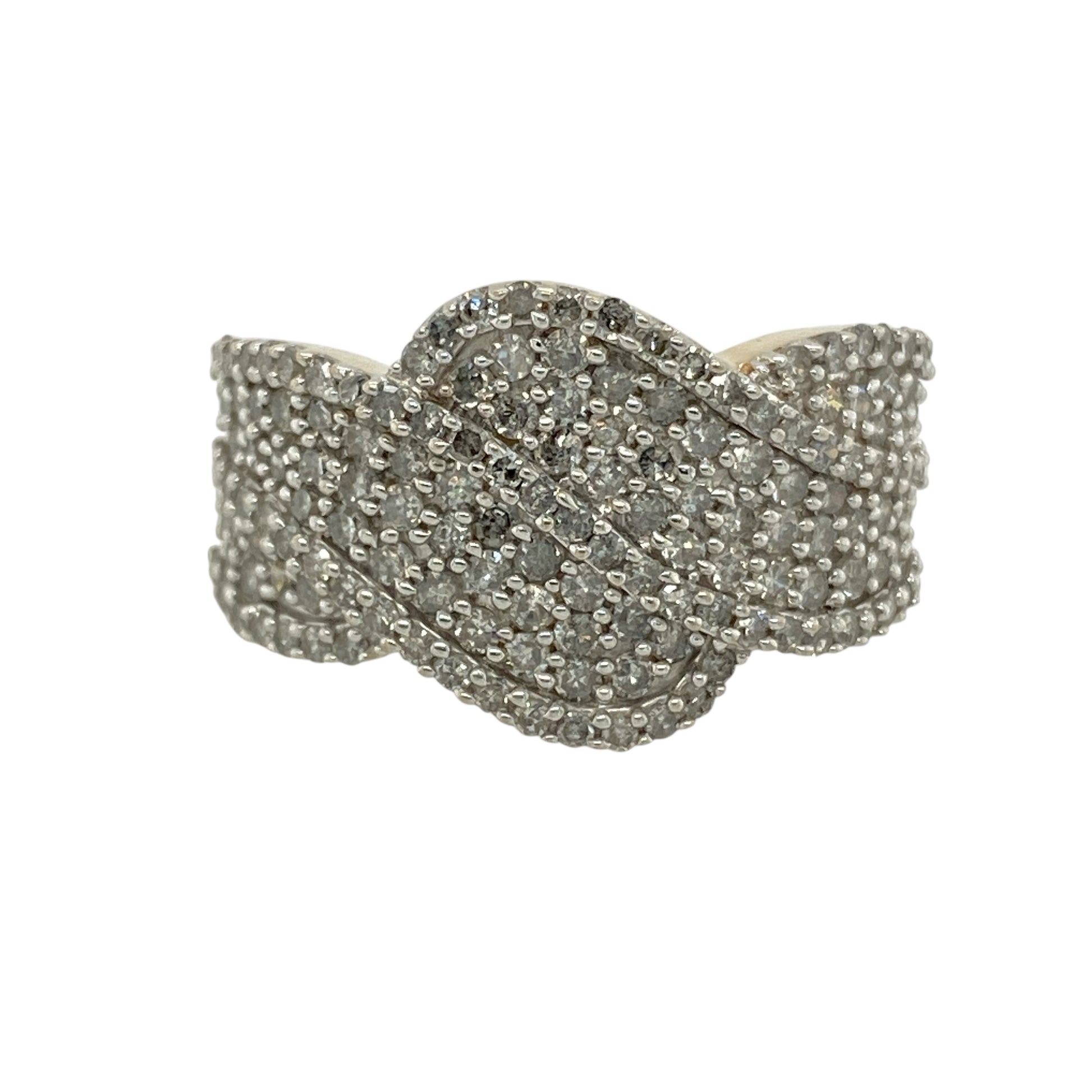 9ct Gold & Diamond Set Multi Stone Wide Twist Style Band Ring