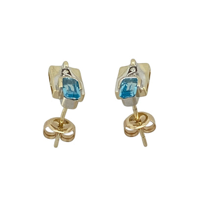 9ct Gold Diamond & Blue Topaz Set Stud Earrings