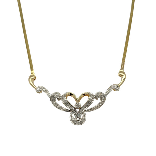 9ct Gold & Diamond Set Heart Swirl 16" Necklace