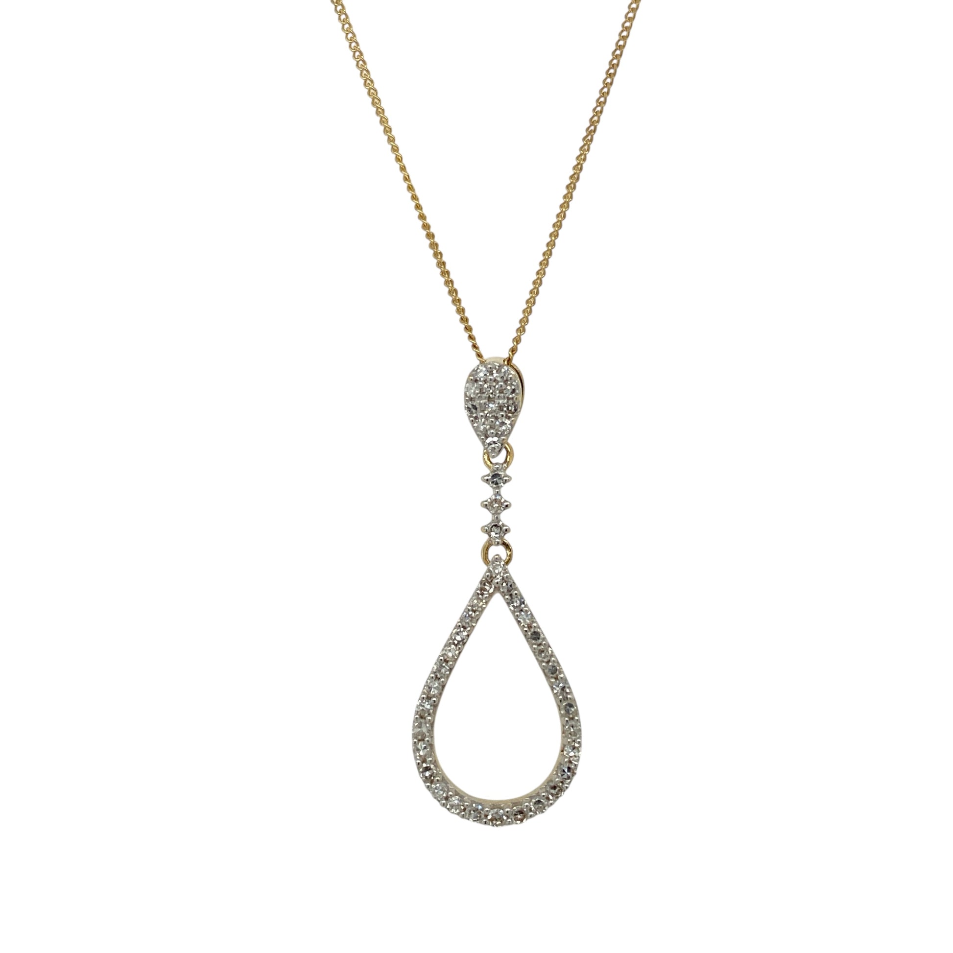 18ct Gold & Diamond Set Teardrop 16" Necklace