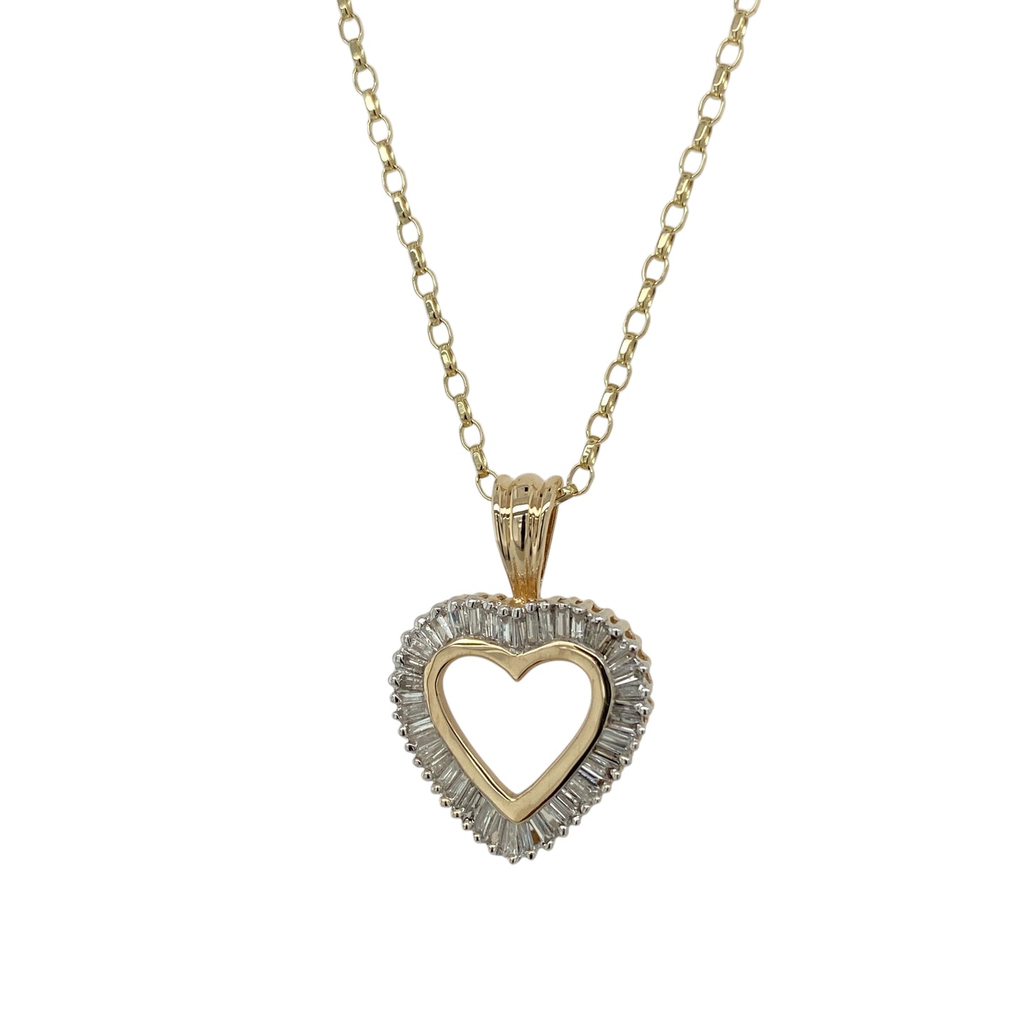 9ct Gold & Diamond Set Open Heart 18" Necklace