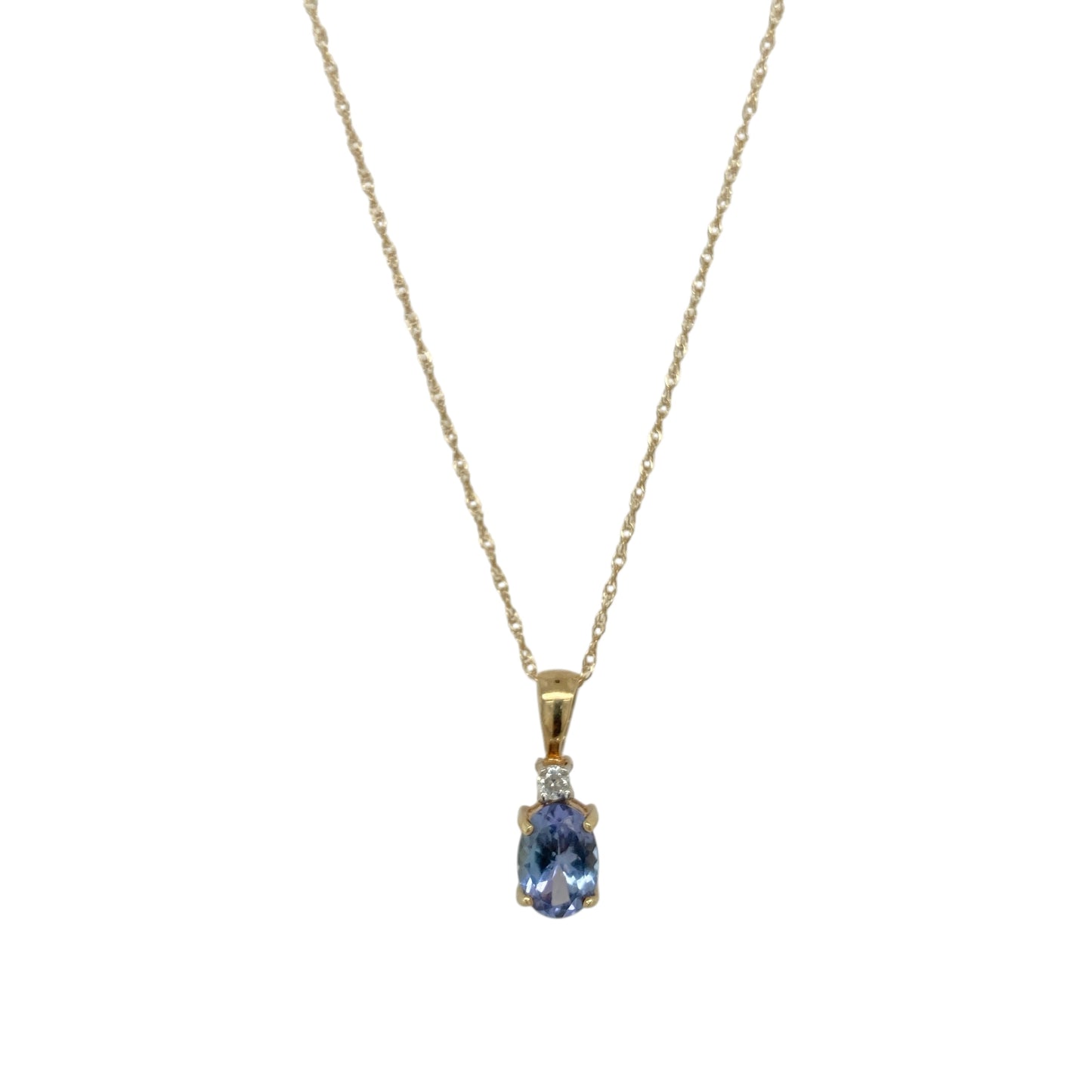 9ct Gold Diamond & Blue Stone Set 18" Necklace