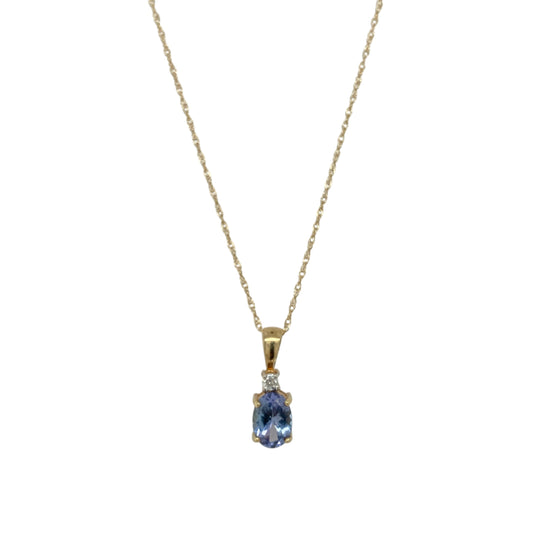 9ct Gold Diamond & Blue Stone Set 18" Necklace