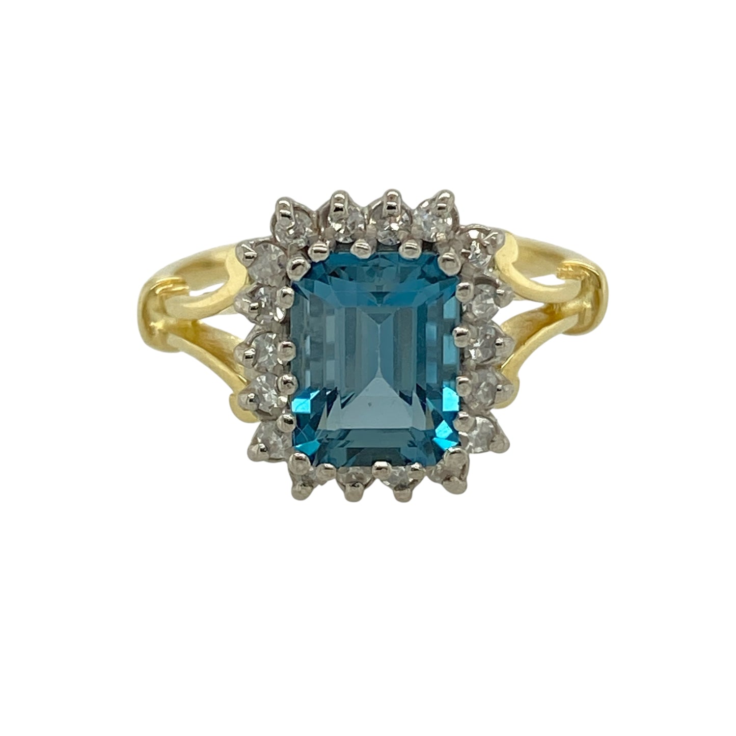 18ct Gold Diamond & Blue Topaz Set Cluster Ring