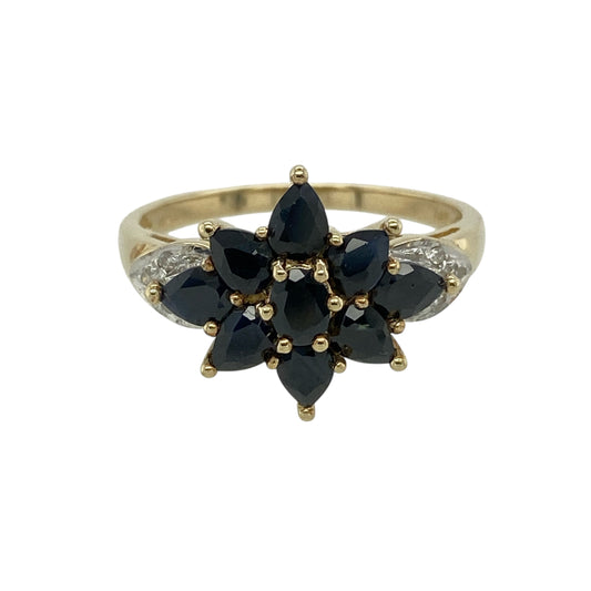 9ct Gold Diamond & Sapphire Set Cluster Ring