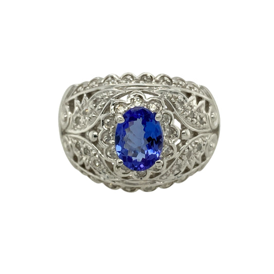 14ct White Gold Diamond & Tanzanite Set Dress Ring