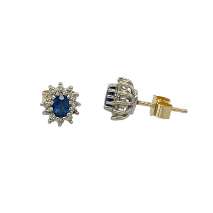 9ct Gold Diamond & Sapphire Set Cluster Stud Earrings