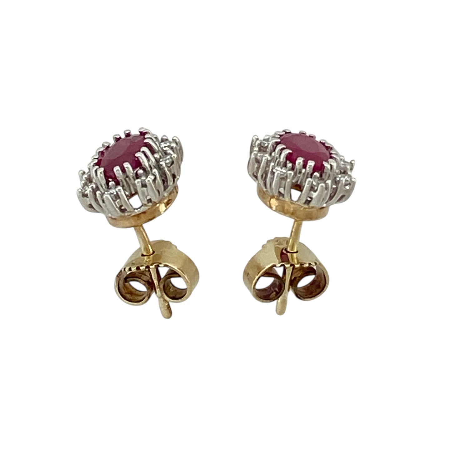 9ct Gold Diamond & Ruby Set Cluster Stud Earrings