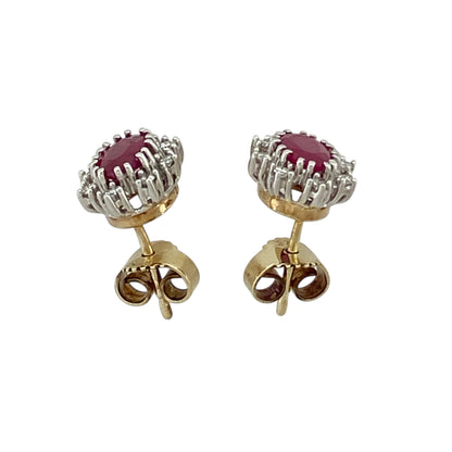 9ct Gold Diamond & Ruby Set Cluster Stud Earrings